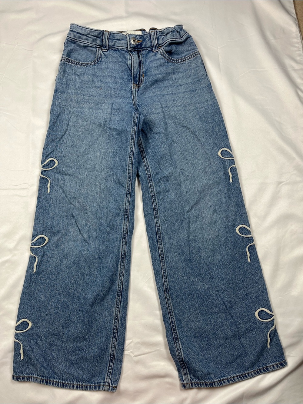 Abercrombie Kids Girls 9/10 High Rise Ultra Extra Wide Leg Jeans Bow detail